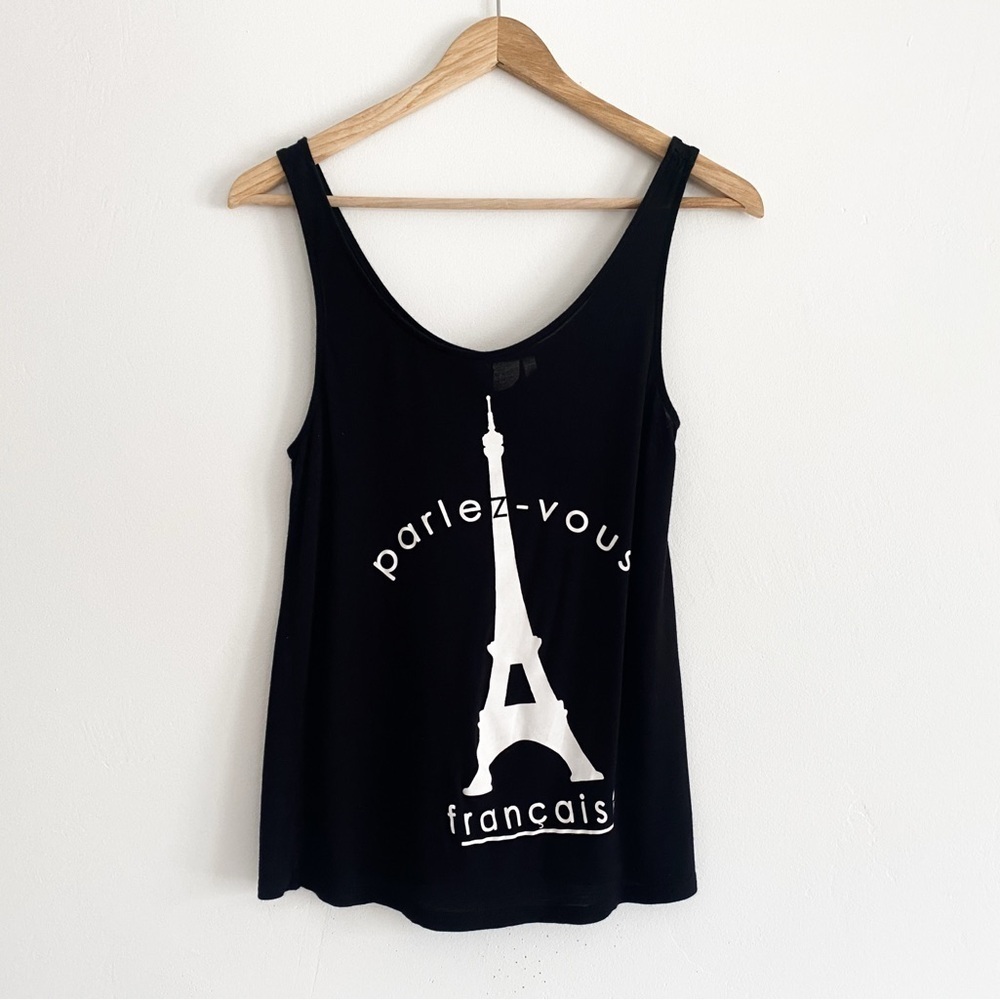 H&M “Parlez-vous Français?” Eiffel Tower Graphic Tank – Size Small, Black